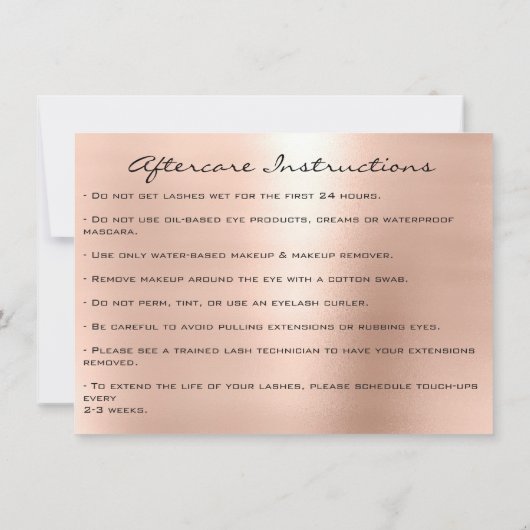 Lashes Extension Natercare Instructions Peach Lux Kaart (Achterkant)