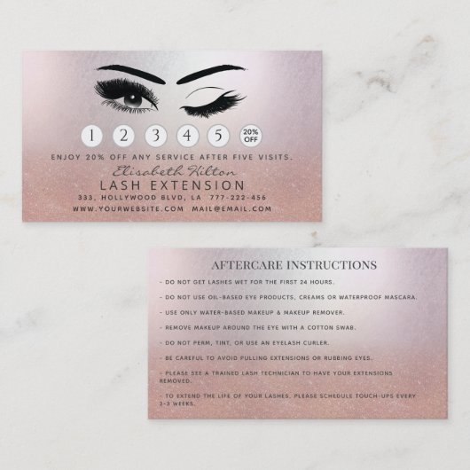 Lashes Extension Natercare Instructions roos gold Visitekaartje (Voorkant / Achterkant)