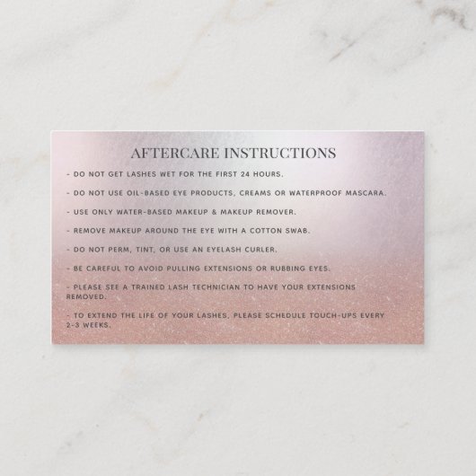 Lashes Extension Natercare Instructions roos gold Visitekaartje (Achterkant)