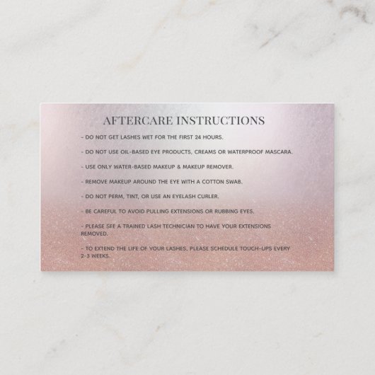 Lashes Extension Natercare Instructions rosegold Visitekaartje (Achterkant)