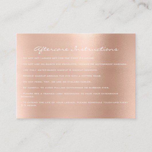 Lashes Extension Natercare Instructions Sparkly R Contactkaartje (Achterkant)