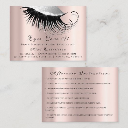 Lashes Extension Natercare Roos Silver Afsprakenkaartje (Voorkant / Achterkant)