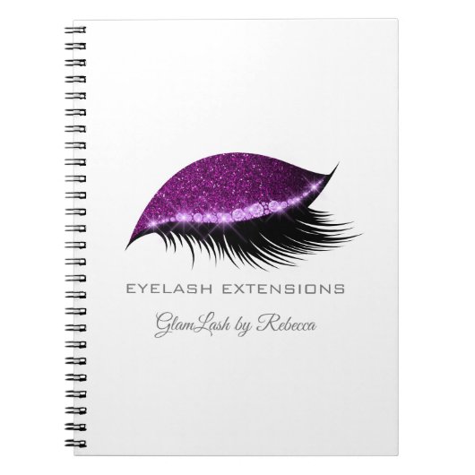 Lashes Extension Paars Silver Makeup Glitter Notitieboek (Voorkant)