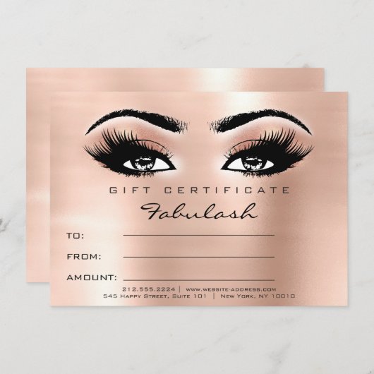 Lashes Extension Peach Makeup Certificate Cadeaus Kaart (Voorkant / Achterkant)