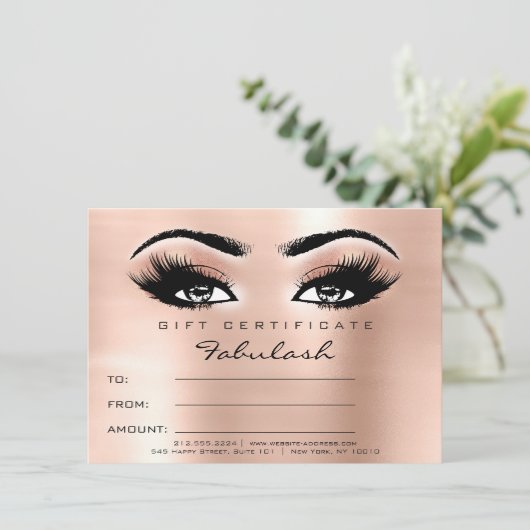 Lashes Extension Peach Makeup Certificate Cadeaus Kaart (Staand voorkant)