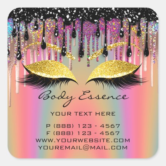 Lashes Extension Shop Holograaf Drip Roos Vierkante Sticker (Voorkant)