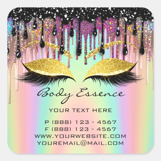 Lashes Extension Shop Holografen Gold Vierkante Sticker (Voorkant)