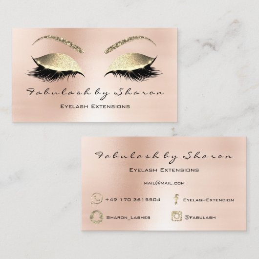 Lashes Extension Snapchat, Instagram Gold FB Roos Visitekaartje (Voorkant / Achterkant)