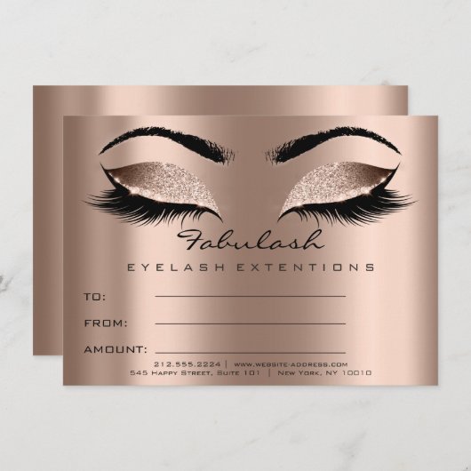 Lashes ExtensionRose Gold Makeup Certificate Gift Kaart (Voorkant / Achterkant)