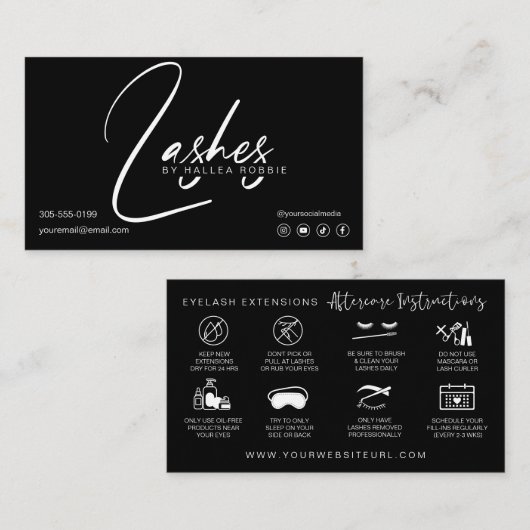 Lashes Extensions Aftercare Instructions Visitekaartje (Voorkant / Achterkant)