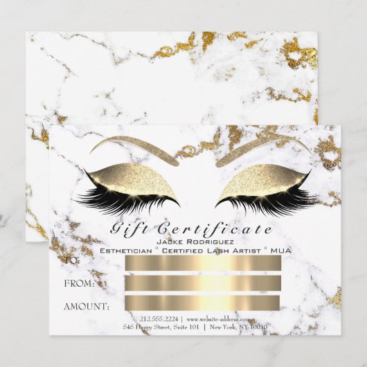 Lashes ExtensionWhite Gold Marble Certificate Gift Kaart (Voorkant / Achterkant)