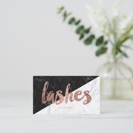Lashes eye block faux roos gold typografie marmer visitekaartje (Staand voorkant)
