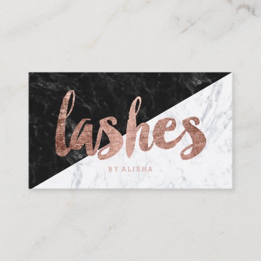 Lashes eye block faux roos gold typografie marmer visitekaartje (Voorkant)