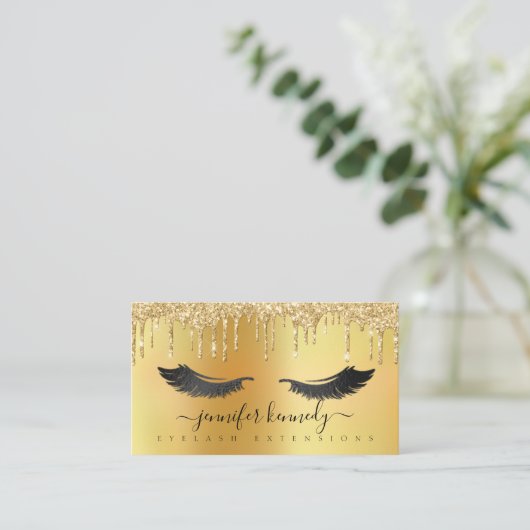 Lashes Eyelash Extensions Driving Glitter Gold Visitekaartje (Staand voorkant)