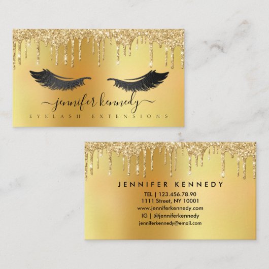 Lashes Eyelash Extensions Driving Glitter Gold Visitekaartje (Voorkant / Achterkant)