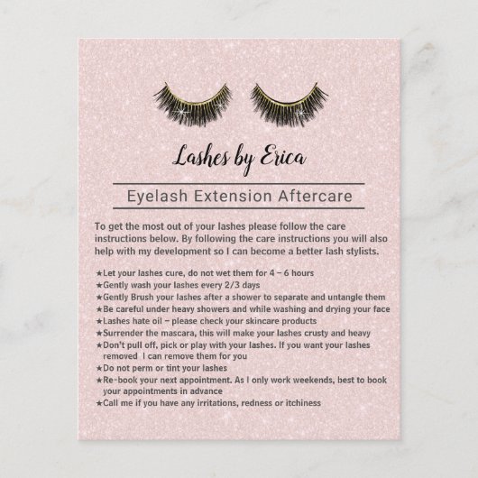 Lashes Eyelash Extensions Nazorginstructies Flyer (Voorkant)