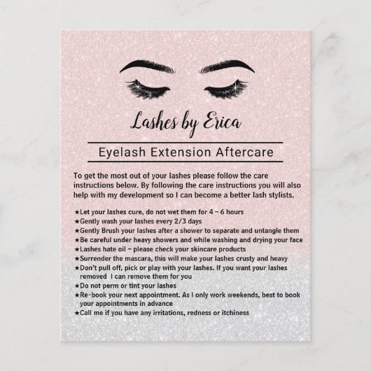 Lashes Eyelash Extensions Nazorginstructies Flyer (Voorkant)