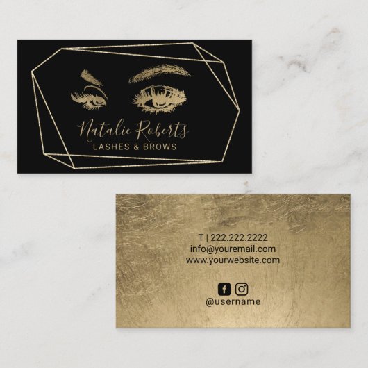 Lashes Eyelash Makeup Artist Geometric Black Gold Visitekaartje (Voorkant / Achterkant)