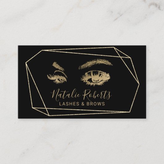 Lashes Eyelash Makeup Artist Geometric Black Gold Visitekaartje (Voorkant)