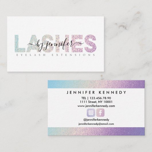 Lashes Eyelash Specialist Holographic Folie Script Visitekaartje (Voorkant / Achterkant)