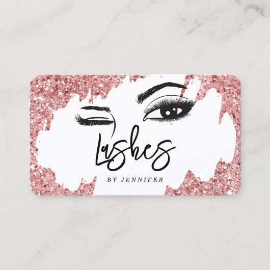 Lashes Eyes and Brows Roos Gold Glitter Business Contactkaartje (Voorkant)