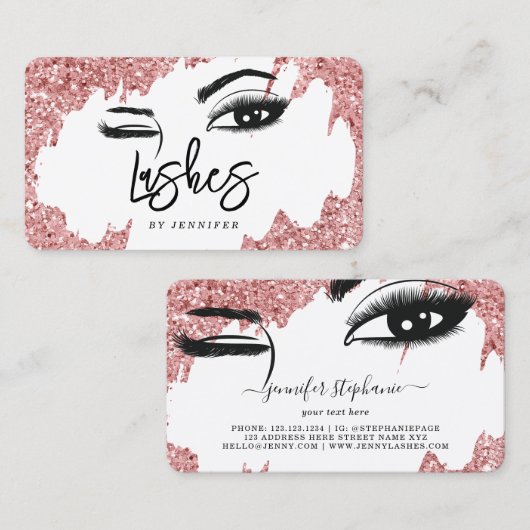 Lashes Eyes and Brows Roos Gold Glitter Business Contactkaartje (Voorkant / Achterkant)