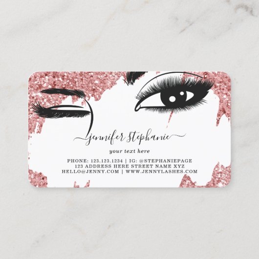 Lashes Eyes and Brows Roos Gold Glitter Business Contactkaartje (Achterkant)