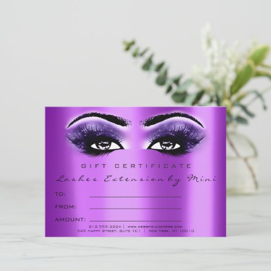 Lashes Eyes Paars Violet Makeup Certificate Cadeau (Staand voorkant)