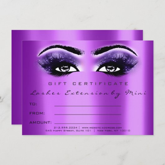 Lashes Eyes Paars Violet Makeup Certificate Cadeau (Voorkant / Achterkant)
