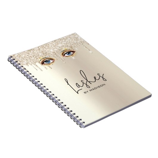 Lashes Glam Champagne Dripping Glitter Notitieboek (Rechterzijde)