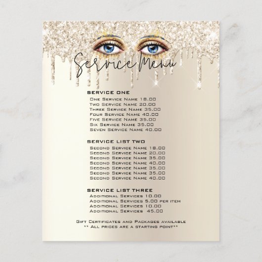 Lashes Glam Champagne Dripping Glitter Prijslijst Flyer (Achterkant)