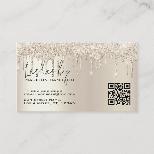 Lashes Glam Champagne Dripping Glitter Visitekaartje (Achterkant)