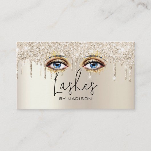 Lashes Glam Champagne Dripping Glitter Visitekaartje (Voorkant)