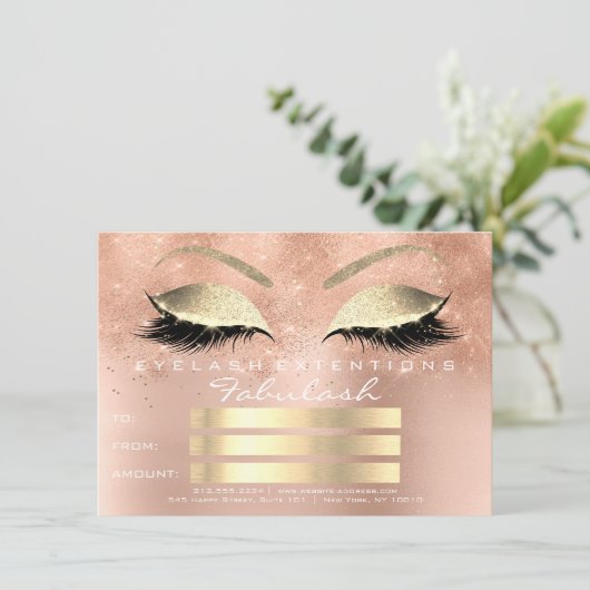 Lashes Glitter Roos Gold Makeup Certificate Cadeau (Staand voorkant)