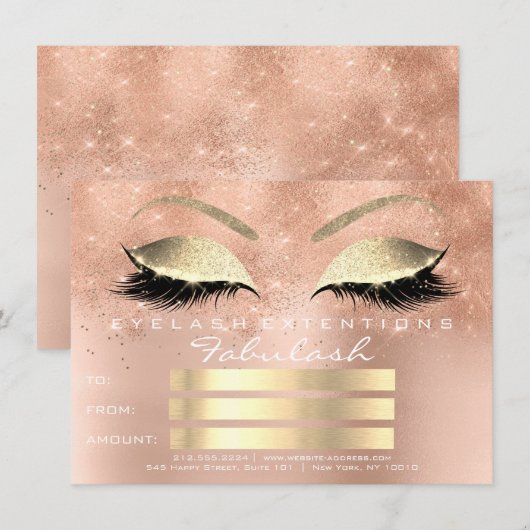 Lashes Glitter Roos Gold Makeup Certificate Cadeau (Voorkant / Achterkant)