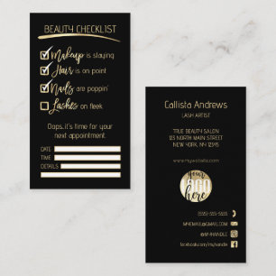 Lashes Gold Black Beauty Checklist Business Logo Afsprakenkaartje