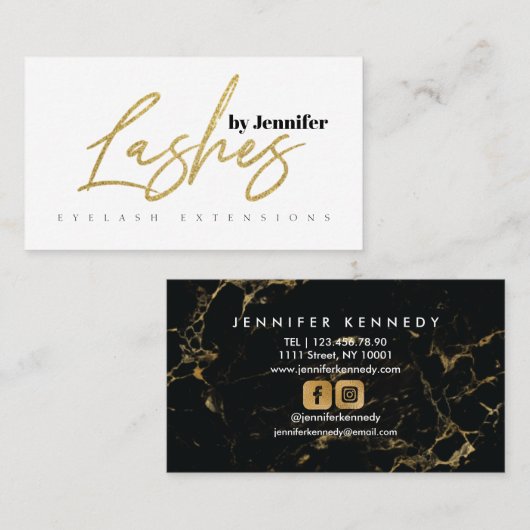 Lashes Gold Glitter Typography Script Eyelashes Visitekaartje (Voorkant / Achterkant)