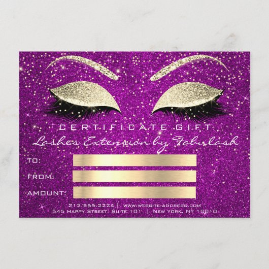 Lashes Gold Magenta Roze Makeup Certificate Cadeau (Voorkant)