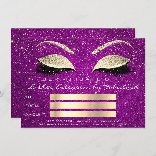 Lashes Gold Magenta Roze Makeup Certificate Cadeau (Voorkant / Achterkant)