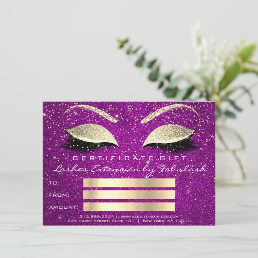Lashes Gold Magenta Roze Makeup Certificate Cadeau (Staand voorkant)