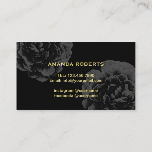 Lashes Gold Script Elegant Black Floral Visitekaartje (Achterkant)