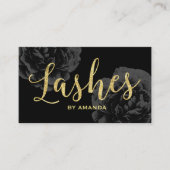 Lashes Gold Script Elegant Black Floral Visitekaartje (Voorkant)