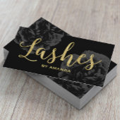 Lashes Gold Script Elegant Black Floral Visitekaartje
