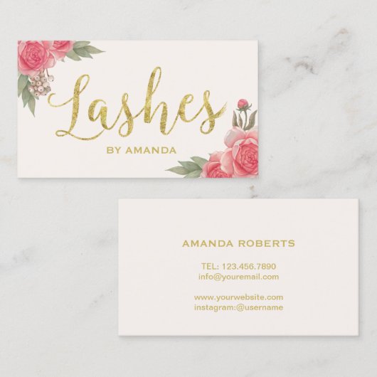 Lashes Gold Script Floral Lash Extension Visitekaartje (Voorkant / Achterkant)