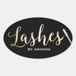 Lashes Gold Script Modern Makeup Artist Ovale Sticker