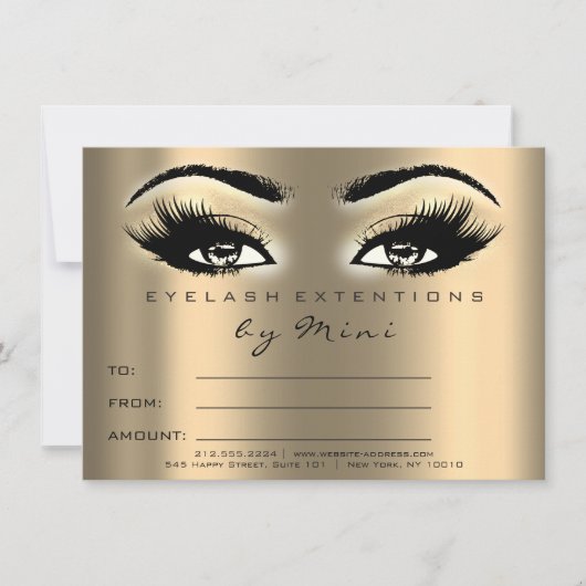 Lashes Gold Sepia Makeup Artist Certificate Gift Kaart (Voorkant)