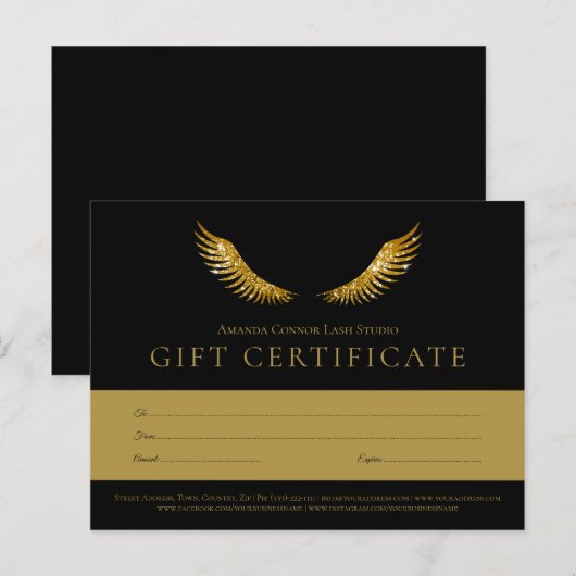 Lashes Gold Wings Black Cadeaubon Voucher Briefkaart (Voorkant / Achterkant)