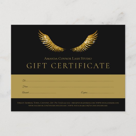 Lashes Gold Wings Black Cadeaubon Voucher Briefkaart (Voorkant)