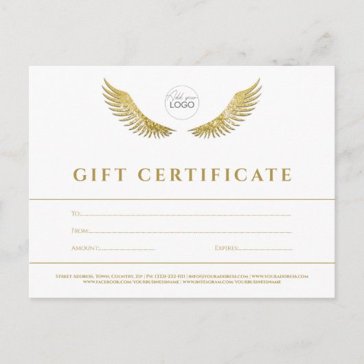 Lashes Gold Wings White Gift Certificaat Voucher Briefkaart (Voorkant)