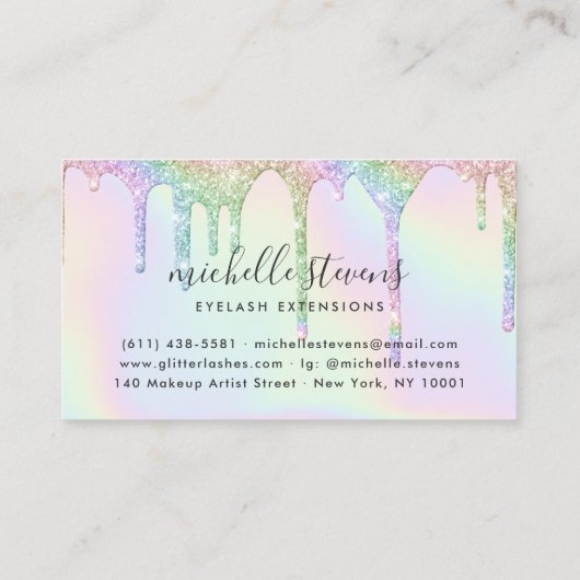 Lashes holografische eenhoorn glitter druppels mak visitekaartje (Achterkant)